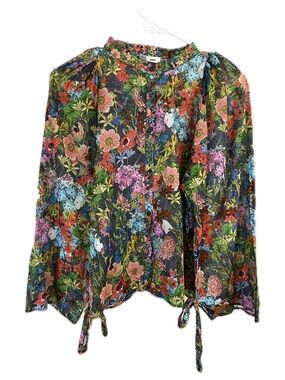 Warm Sheer Lightweight Cottagecore Multicolor Floral Botanical Print Blouse